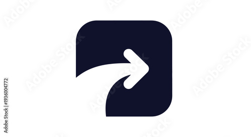 Dark Blue Arrow Icon, Simple Curve, White Background
