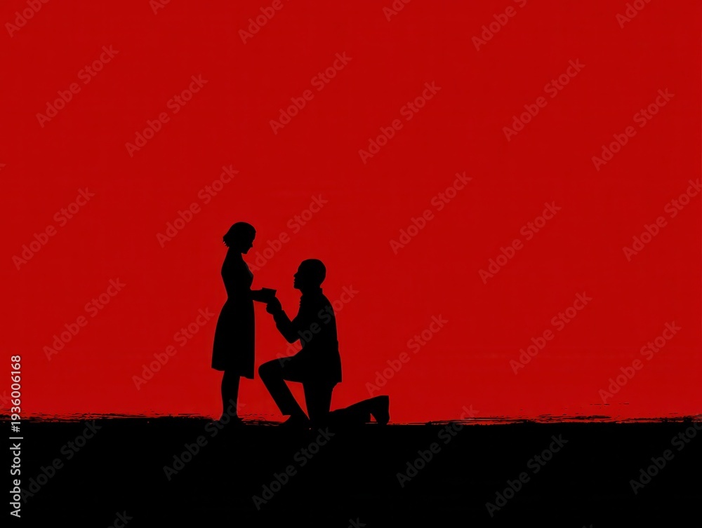 Obraz premium black silhouette proposal scene isolated on a red background