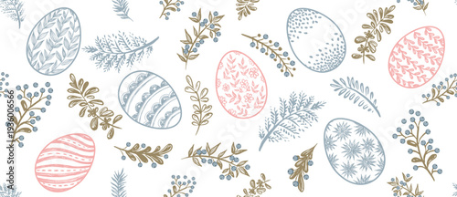 Seamless easter eggs pattern on white	
