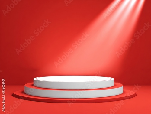 white presentation stage with spotlight isolated on a red background