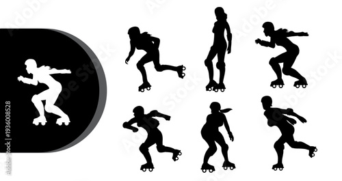 Group of people roller skating in various dynamic poses
