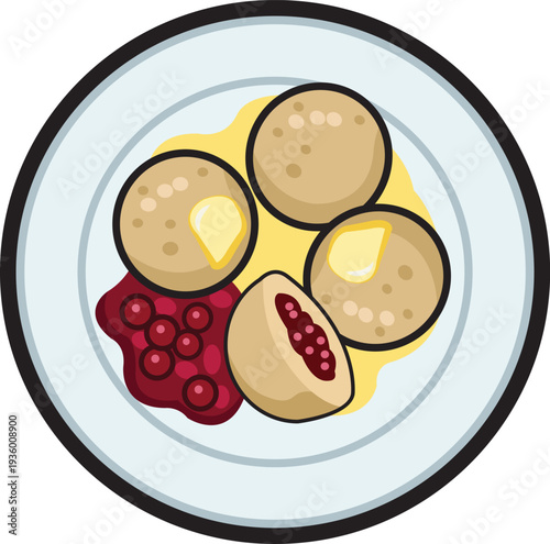 traditional swedish kroppkakor with butter and lingonberry jam