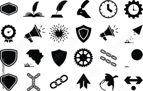 Set of 25 black icons vector