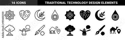 Cultural heritage meets digital innovation through hybrid symbols merging traditional geometry and middle eastern motifs with circuit patterns and modern navigation elements