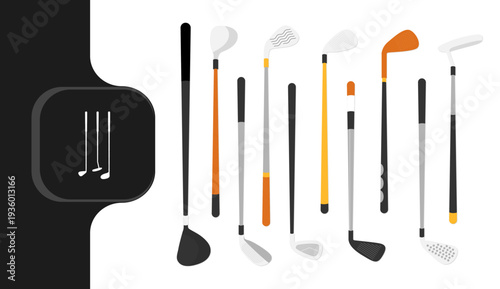 Collection of modern golf clubs for professional play