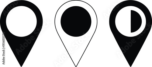 Three map pins with varying location indicators in a minimalist design Vector