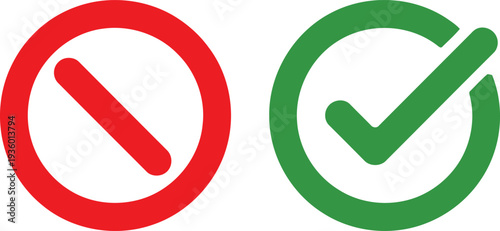 Contrasting approval and disapproval symbols with red prohibition and green check marks Vector
