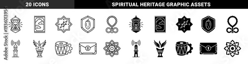 Islamic Cultural Symbols Hybridized with Modern Utility Elements Featuring Prayer Rug Clouds Compass Navigation and Incense Burner Phoenix Wings