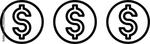 Three circular icons featuring a dollar sign symbol inside each one Vector