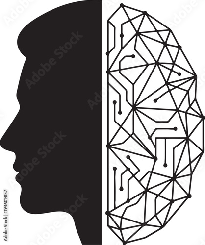 Human head with circuit board brain illustration