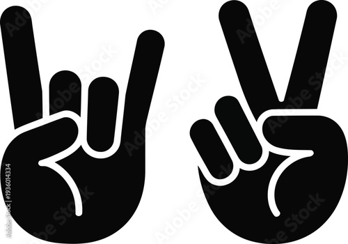 Two hands displaying peace and victory hand gestures against a plain background Vector