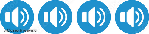 Four blue speaker icons arranged horizontally in a row Vector