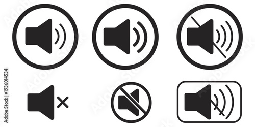 No speaker sound keep silence red circle prohibition sign and green allowed vector icons, mute and unmute volume button symbols, volume control, audio restriction