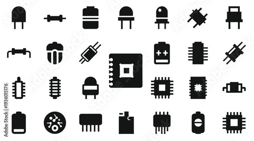 Electronic Circuit Components and Hardware Engineering Icon Set