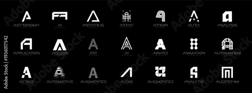 Letter A Logo Collection in Futuristic Tech Style, Modern Geometric Minimalist Creative Branding for Business Identity Design. Monogram Set for Startups, Businesses, Companies. Vector Illustration