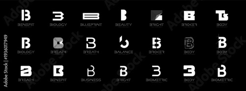 Modern Geometric Minimalist Abstract Creative Branding, Business Identity Design. Letters B Logo Concept Monogram Set for Startups, Businesses, Companies. Typographic Logos Collection. Vector symbols