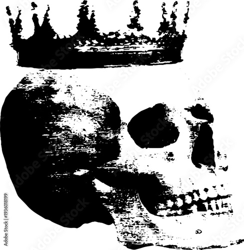 Gothic skull with royal crown high contrast ink design for halloween décor