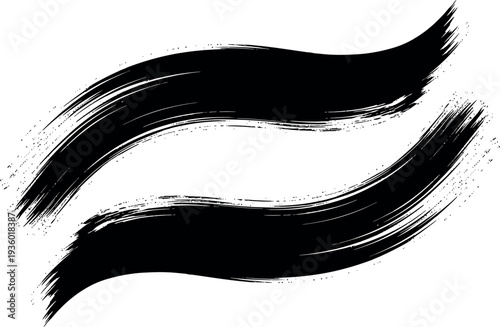 A black and white image of two bold expressive brushstrokes on a plain background