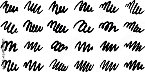 A collection of handwritten lowercase letter m's in cursive script on a plain white background for practice