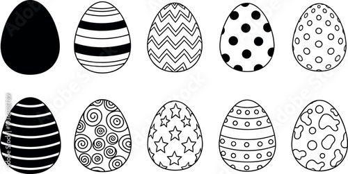 Easter sunday decorative eggs illustration black and white easter egg patterns