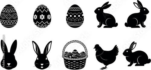 Easter sunday celebration symbols easter eggs rabbits and chickens