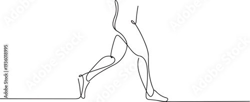 minimalist line drawing of walking legs. continuous line drawing of an active man walking. single line light sport. one line Icon drawing