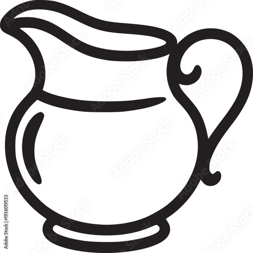 A simple black and white line drawing of a classic pitcher with handle and spout on a white background