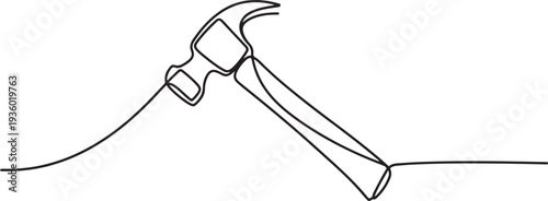 one continuous line drawing of hammer.one line drawing of hammer icon in repair and construction business. single line vector illustration of iron hammer. one line Icon drawing