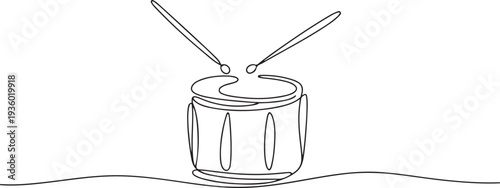 continuous line drawing. drum and sticks. minimalist line music concept. drum musical instrument tool. one line Icon drawing