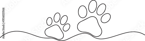 continuous line drawing of dog paw prints. abstract one line drawing of dog paw prints. one line Icon drawing