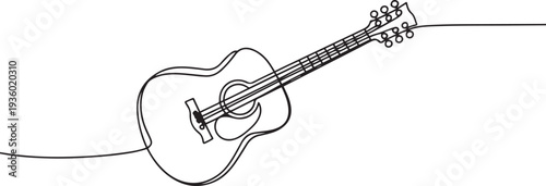 continuous line acoustic guitar.one line drawing of classical guitar. vector illustration single line icon of acoustic guitar. one line Icon drawing