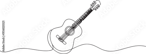 continuous line acoustic guitar.one line drawing of classical guitar. vector illustration single line icon of acoustic guitar. one line Icon drawing