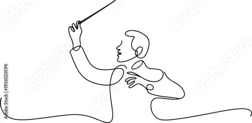continuous line drawing of orchestra conductor. single line drawing of orchestra leader's hand holding baton. one line Icon drawing