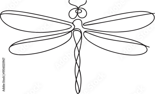 Dragonfly one continuous line illustration. Hand drawn doodle sketch of insect. one line Icon drawing