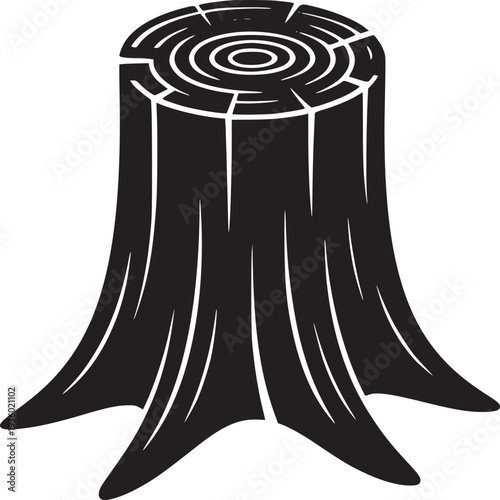Isolated graphic illustration of a black tree stump with rings on a white background simple design