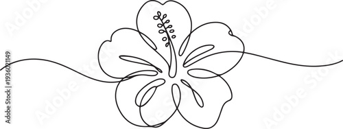 Hibiscus flower in one continuous line drawing. Floral abstract symbol in simple linear style. Organic red herbal tea concept in editable stroke. one line Icon drawing