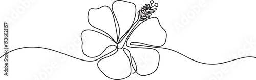 Hibiscus flower in one continuous line drawing. Floral abstract symbol in simple linear style. Organic red herbal tea concept in editable stroke. one line Icon drawing