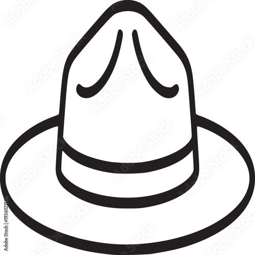 A simple line drawing of a campaign hat with a wide brim and two stylized indentations on the crown
