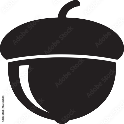 A minimalist black and white illustration of an acorn with a simple design on a white background