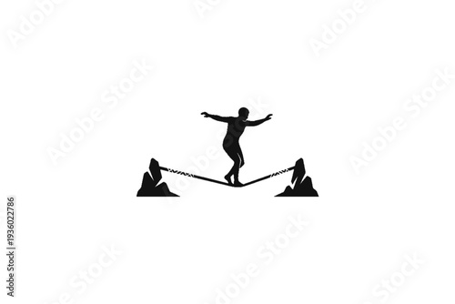 Tightrope Walker's Balancing Act: A silhouetted figure fearlessly walks a tightrope, showcasing balance and focus amid the challenge and potential peril.
