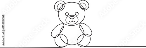 Teddy bear continuous one line drawing. Soft toy, in simple linear style. Birthday gift and greeting card. one line Icon drawing