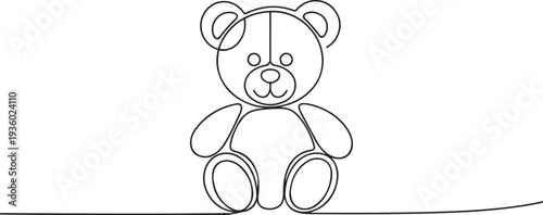 Teddy bear continuous one line drawing. Soft toy, in simple linear style. Birthday gift and greeting card. one line Icon drawing