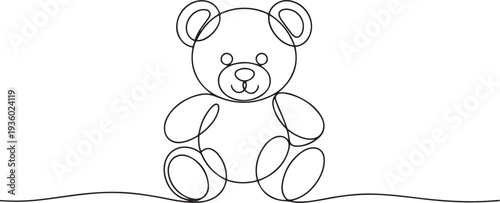 Teddy bear continuous one line drawing. Soft toy, in simple linear style. Birthday gift and greeting card. one line Icon drawing