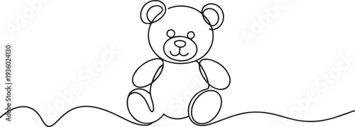Teddy bear continuous one line drawing. Soft toy, in simple linear style. Birthday gift and greeting card. one line Icon drawing