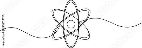 Atom continuous one line drawing. Proton, neutron, electron, core value. Vector illustration. one line Icon drawing