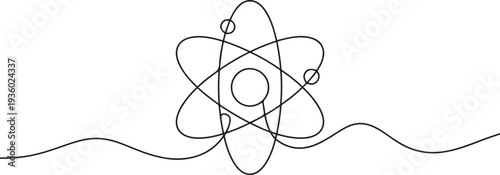 Atom continuous one line drawing. Proton, neutron, electron, core value. Vector illustration. one line Icon drawing