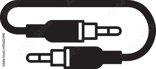 Audio jack 3.5 mm. Black stereo audio cable. Vector illustration. 3.5 mm stereo audio extension cable isolated. one line Icon drawing