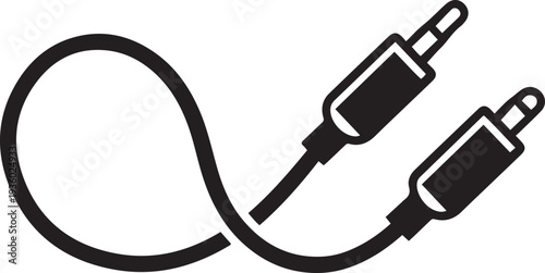 Audio jack 3.5 mm. Black stereo audio cable. Vector illustration. 3.5 mm stereo audio extension cable isolated. one line Icon drawing