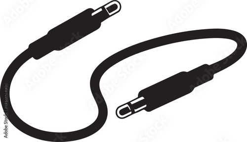 Audio jack 3.5 mm. Black stereo audio cable. Vector illustration. 3.5 mm stereo audio extension cable isolated. one line Icon drawing