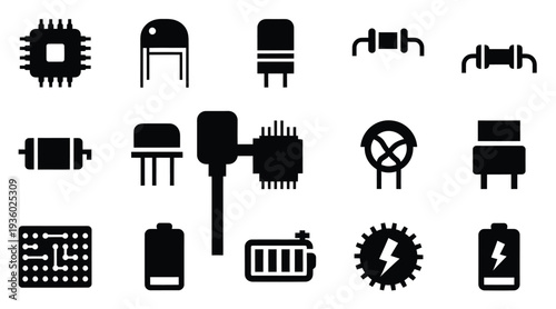 Electronic Circuit Board Components and Power Supply Icons